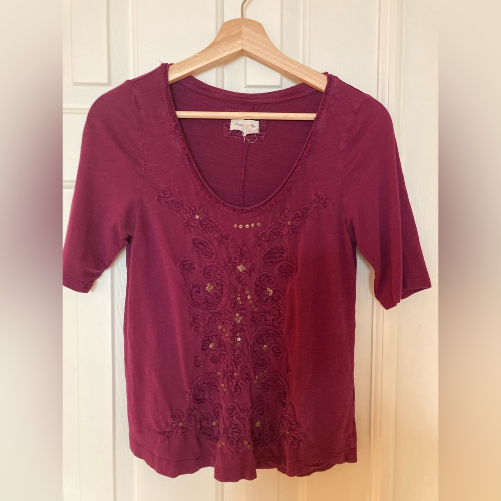 Anthropologie Meadow Rue French Knot Purple Top